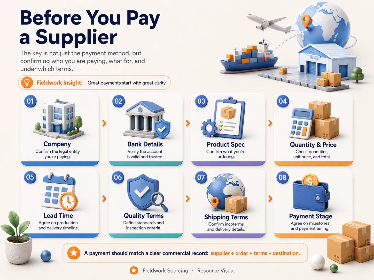 Chinese supplier payment checklist illustration